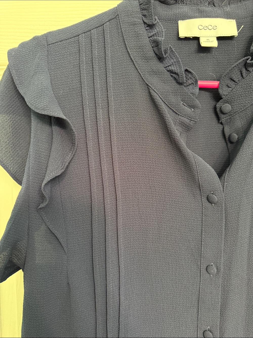 CeCe Navy Ruffle Sleeve Button-Front Blouse - Picture 3 of 6
